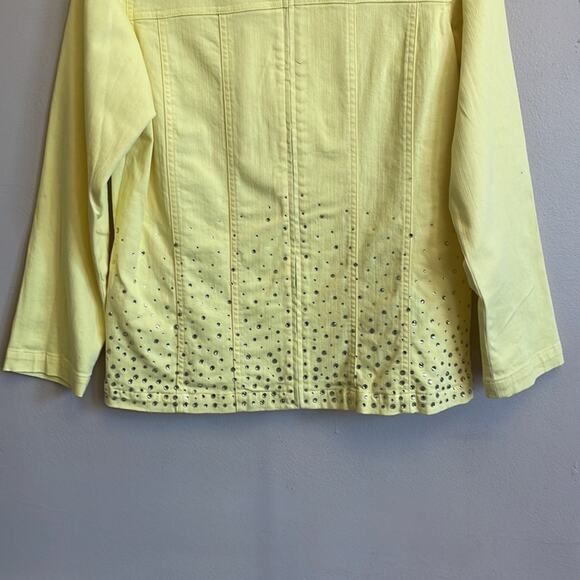 Quacker Factory XS yellow denim jacket silver rhinestone sparkle shine - Picture 3 of 7